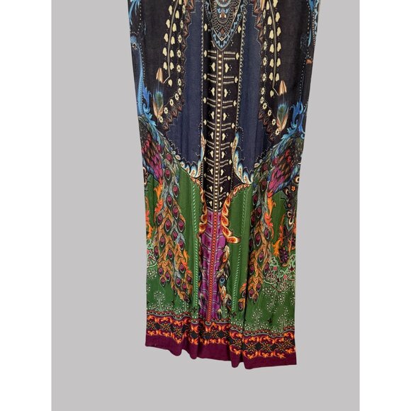 Farm Rio Boho Maxi Dress Vibrant Paisley & Floral Print Deep V-Neck Relaxed Fit - Picture 5 of 8